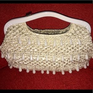 Woven bag w/ gem drops. Fully lined toile fabric.